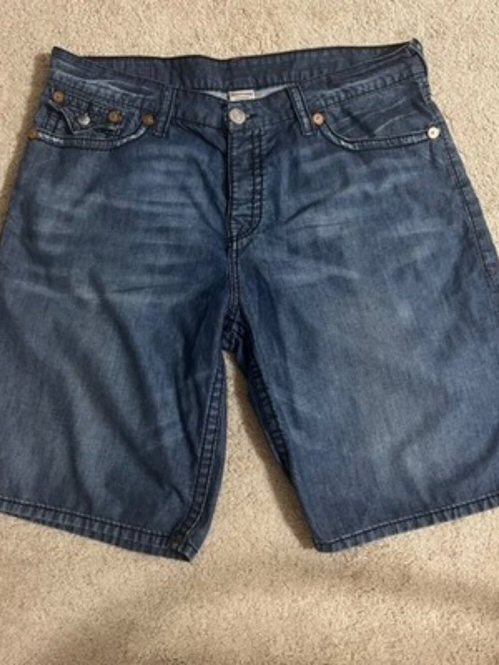 True Religion Mens Section Surf Denim Board Shorts Dark Wash Size 40
